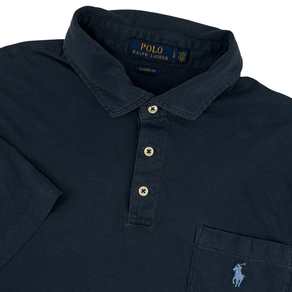 Polo Ralph Lauren Polo Shirt Mens Large Navy Blue Classic Fit Cotton Pocket Pony